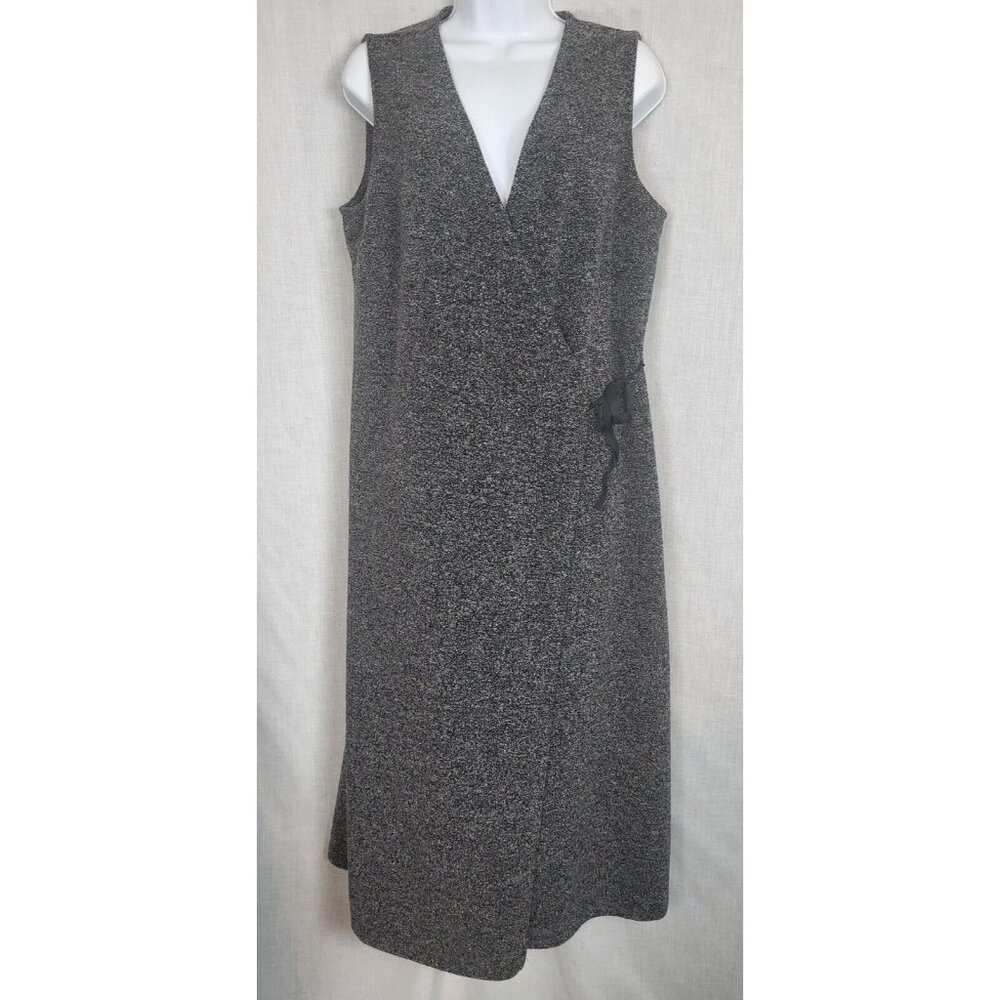 Talbots Wrap Dress Womens Petite Medium Gray & Black Side Tie Cover Up Summer